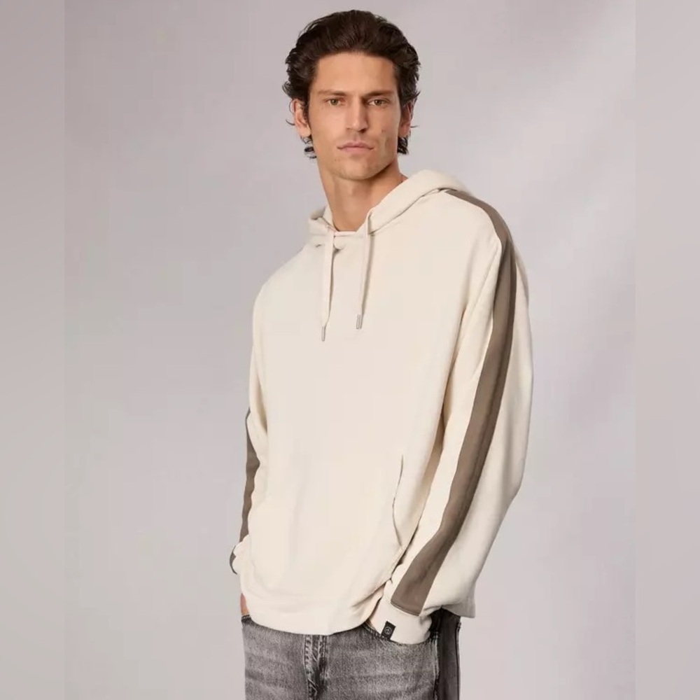 rag & bone Cream Drawstring Hoodie with Black Tag